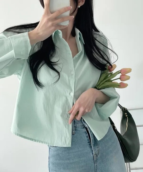 MAISON DE THERESE(メゾン ド テレーズ)の「無地シャツ ブラウス(シャツ/ブラウス・レディース・サックスブルー/ブラック/ミント/ネイビー/イエロー/レッド/Mustard/ホワイト/ブルー・M/S/L)」の1枚目の写真