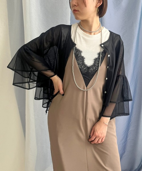 LHELBIE(レルビエ)の「2WAYソフトチュールカーディガン(カーディガン/ボレロ・レディース・ブラック/グレー/アイボリー・M)」の2枚目の写真