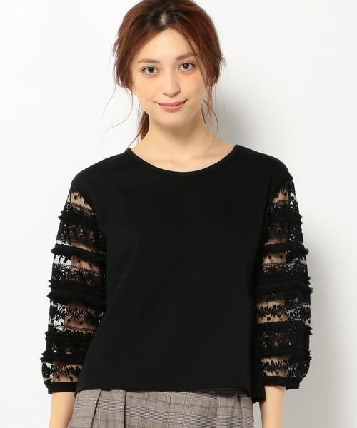 Another Edition(アナザーエディション)の「レーススリーブトップス/AEFC LACE SL T◆(Tシャツ/カットソー・レディース・ブラック/グレー・フリー)」の2枚目の写真
