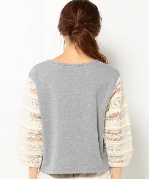 Another Edition(アナザーエディション)の「レーススリーブトップス/AEFC LACE SL T◆(Tシャツ/カットソー・レディース・ブラック/グレー・フリー)」の3枚目の写真