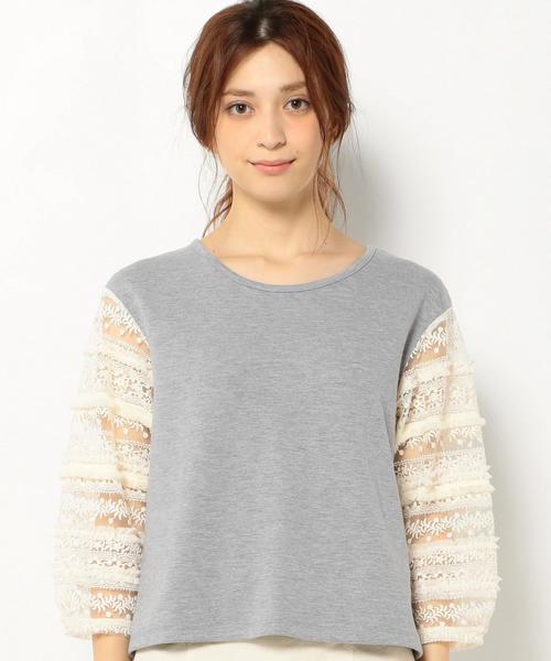 Another Edition(アナザーエディション)の「レーススリーブトップス/AEFC LACE SL T◆(Tシャツ/カットソー・レディース・ブラック/グレー・フリー)」の4枚目の写真