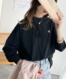 classicalelf(クラシカルエルフ)の大人リラックススタイル。ワンポイント刺繍モックネック長袖Tシャツ(無地・ボーダー)(Tシャツ/カットソー)