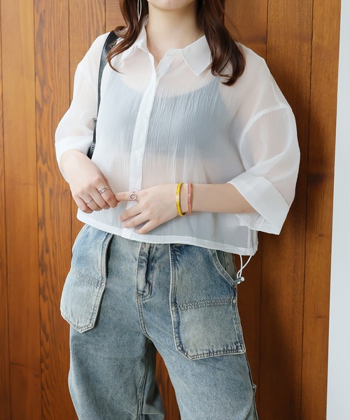 Girly Doll(ガーリードール)の「ドロストワイドスリーブシャツ(シャツ/ブラウス・レディース・グレー/ブラック/オフホワイト/ブルー・F)」の5枚目の写真