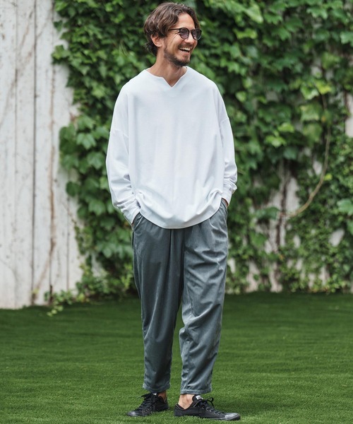 CAMBIO(カンビオ)の「mlt4779-Span Fraise Key Neck Long Sleeve Pullover カットソー(Tシャツ/カットソー・メンズ・ブラック/チャコールグレー/ホワイト・S/M/L)」の6枚目の写真