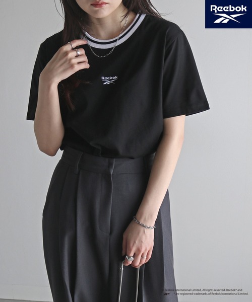 COURO(コウロ)の「【Reebok/リーボック】 ラインリブワンポイント刺繍Tシャツ(Tシャツ/カットソー・レディース・ブラック/グレー/ホワイト/ネイビー・M/L/XL)」の1枚目の写真