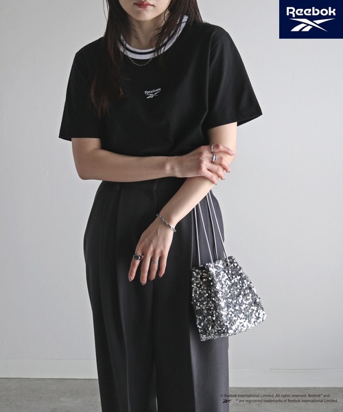 COURO(コウロ)の「【Reebok/リーボック】 ラインリブワンポイント刺繍Tシャツ(Tシャツ/カットソー・レディース・ブラック/グレー/ホワイト/ネイビー・M/L/XL)」の7枚目の写真