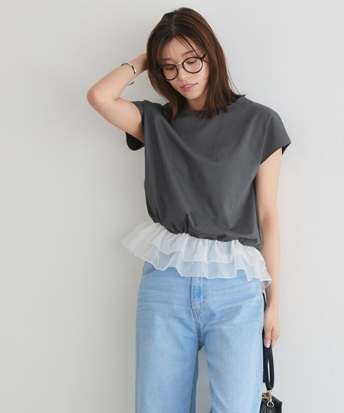 Pierrot(ピエロ)の「【イージーケア】裾フリルドッキングカットソー(Tシャツ/カットソー・レディース・オフホワイト/ブラック/グレー系その他・M/L)」の20枚目の写真