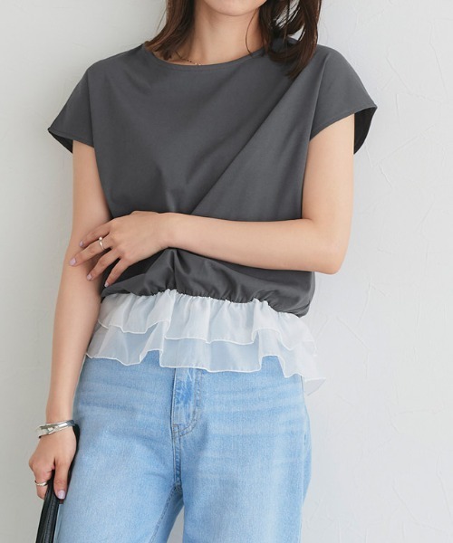 Pierrot(ピエロ)の「【イージーケア】裾フリルドッキングカットソー(Tシャツ/カットソー・レディース・オフホワイト/ブラック/グレー系その他・M/L)」の21枚目の写真