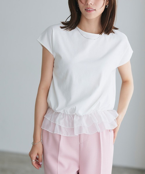 Pierrot(ピエロ)の「【イージーケア】裾フリルドッキングカットソー(Tシャツ/カットソー・レディース・オフホワイト/ブラック/グレー系その他・M/L)」の13枚目の写真