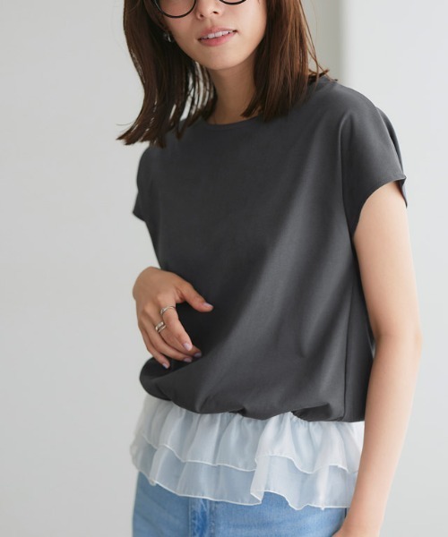 Pierrot(ピエロ)の「【イージーケア】裾フリルドッキングカットソー(Tシャツ/カットソー・レディース・オフホワイト/ブラック/グレー系その他・M/L)」の12枚目の写真