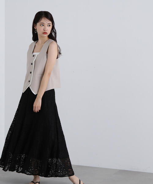 N.（N. Natural Beauty Basic）（エヌエヌナチュラルビューティーベーシック）の「◆切替レースフレアスカート（スカート・レディース・ブラック/オフホワイト・SMALL/MEDIUM）」の8枚目の写真