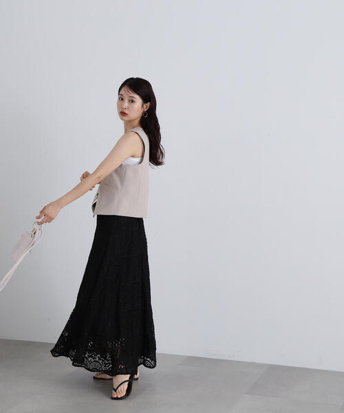 N.（N. Natural Beauty Basic）（エヌエヌナチュラルビューティーベーシック）の「◆切替レースフレアスカート（スカート・レディース・ブラック/オフホワイト・SMALL/MEDIUM）」の9枚目の写真