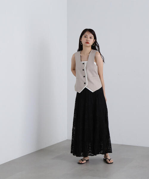 N.（N. Natural Beauty Basic）（エヌエヌナチュラルビューティーベーシック）の「◆切替レースフレアスカート（スカート・レディース・ブラック/オフホワイト・SMALL/MEDIUM）」の10枚目の写真
