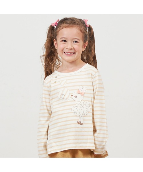 KP(ケーピー)の「うさぎアップリケ長袖Tシャツ(80~140)(Tシャツ/カットソー・キッズ・ベージュ/ネイビー・80cm/140cm/130cm/120cm/100cm/110cm/90cm)」の1枚目の写真