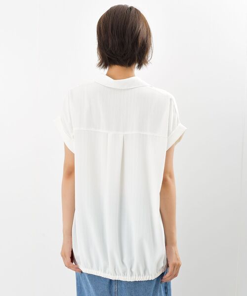 とろみストライプ裾ゴムスキッパーブラウス（シャツ/ブラウス