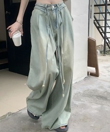 ワイド ストレート ハイウエストデニム ジーンズ