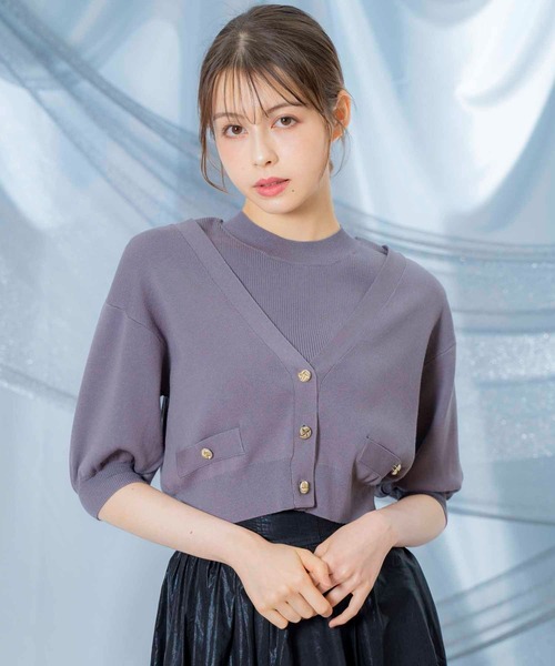 NOELA(ノエラ)の「ノースリニット×6分袖カーデアンサンブル(ニット/セーター・レディース・レッド/ブラウン/オフホワイト/グレー・フリー)」の3枚目の写真