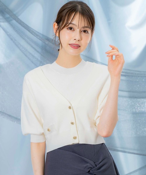 NOELA(ノエラ)の「ノースリニット×6分袖カーデアンサンブル(ニット/セーター・レディース・レッド/ブラウン/オフホワイト/グレー・フリー)」の2枚目の写真