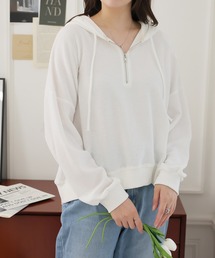 ジップ付きワッフルパーカー