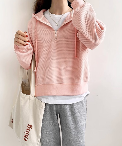 Girly Doll（ガーリードール）の「ジップ付きワッフルパーカー（パーカー・レディース・ホワイト/ピンク/ベージュ・M/L）」の18枚目の写真