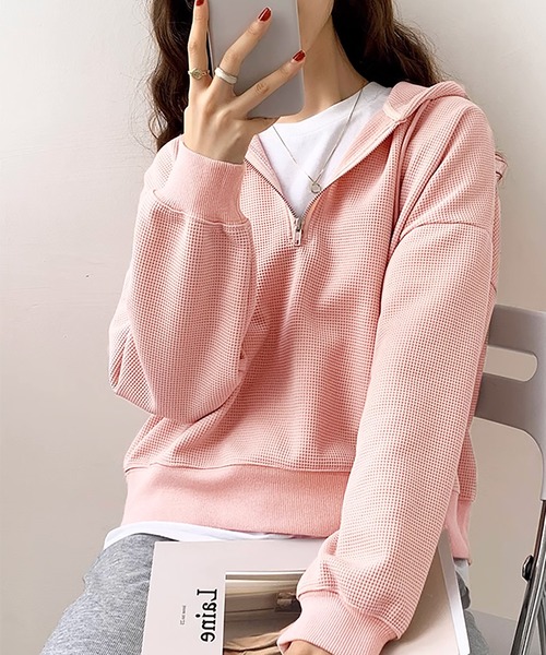 Girly Doll（ガーリードール）の「ジップ付きワッフルパーカー（パーカー・レディース・ホワイト/ピンク/ベージュ・M/L）」の19枚目の写真