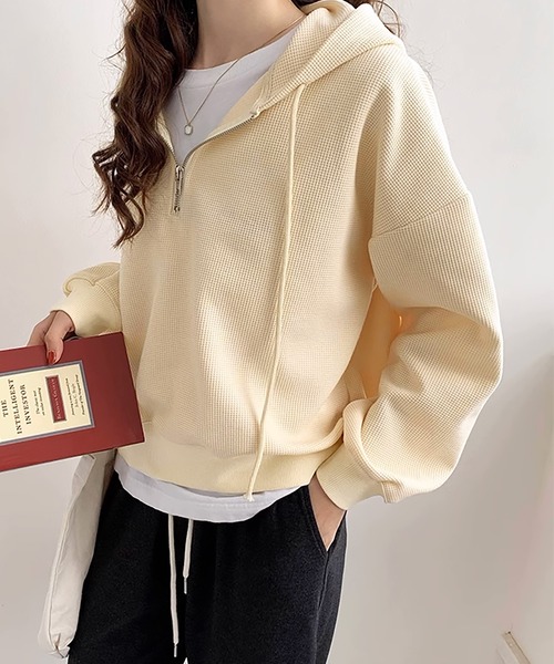 Girly Doll（ガーリードール）の「ジップ付きワッフルパーカー（パーカー・レディース・ホワイト/ピンク/ベージュ・M/L）」の12枚目の写真