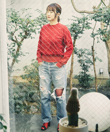 A MENDA | オトミ刺繍 メッシュニットプルオーバー WOMEN