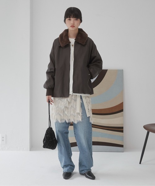 ANGIE（アンジー）の「【ファー取り外し】 ヴィンテージライクレザー オーバーサイズ ブルゾン（ブルゾン・レディース・ダークブラウン/アイボリー/ブラック・FREE）」の19枚目の写真