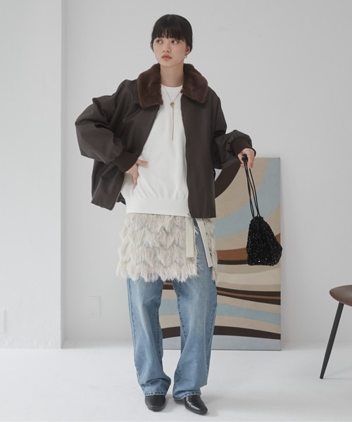 ANGIE（アンジー）の「【ファー取り外し】 ヴィンテージライクレザー オーバーサイズ ブルゾン（ブルゾン・レディース・ダークブラウン/アイボリー/ブラック・FREE）」の20枚目の写真