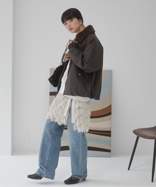 ANGIE（アンジー）の「【ファー取り外し】 ヴィンテージライクレザー オーバーサイズ ブルゾン（ブルゾン・レディース・ダークブラウン/アイボリー/ブラック・FREE）」の21枚目の写真