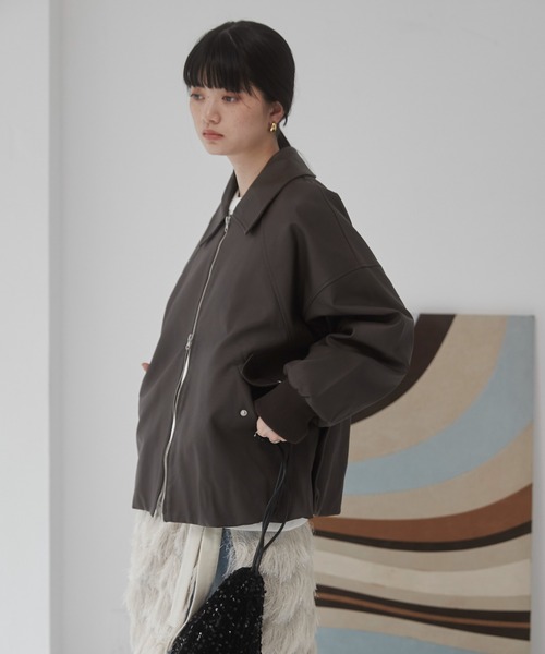 セール】【ファー取り外し】 ヴィンテージライクレザー オーバーサイズ