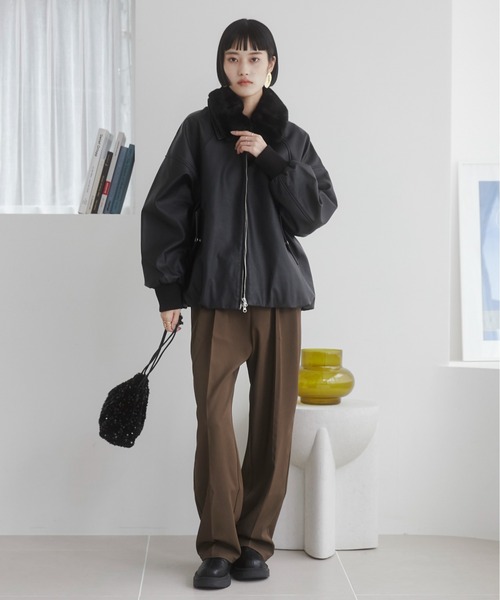 セール】【ファー取り外し】 ヴィンテージライクレザー オーバーサイズ