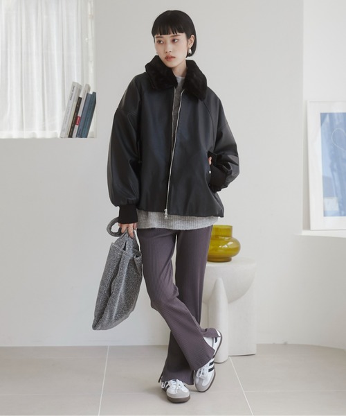 セール】【ファー取り外し】 ヴィンテージライクレザー オーバーサイズ