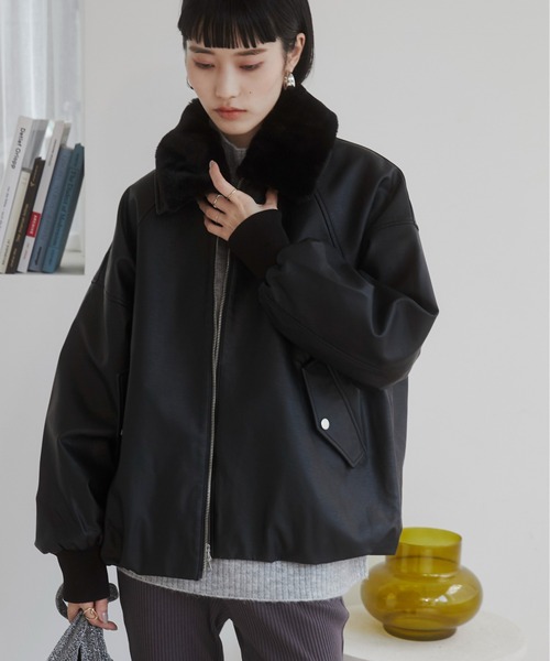 cozyworldwideLEATHER JACKET ファー取り外し可 セール】【ファー襟取り外し可能】 フェイクレザーブルゾン