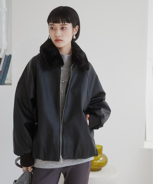 オーバーサイズ ファー ドッキング 変形 レザー ジャケット ブルゾン y2k オーバーサイズ ファー ドッキング 変形 レザー ジャケット
