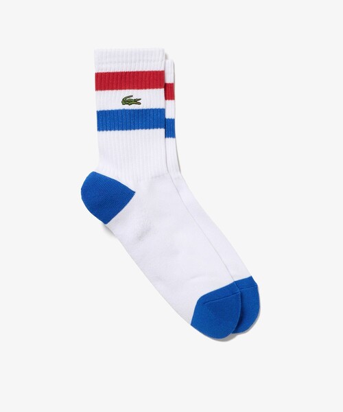 LACOSTE(ラコステ)の「バイカラーボーダーアメリブソックス 25-27cm(ソックス/靴下・メンズ・ホワイト/トリコロール/ブラック/カーキ・27.0cm)」の1枚目の写真