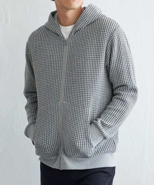 ikka（イッカ）の「【親子コーデ】ビッグワッフルジップパーカー（パーカー・メンズ・グレー/ブラック・M/L/XL/S）」の2枚目の写真