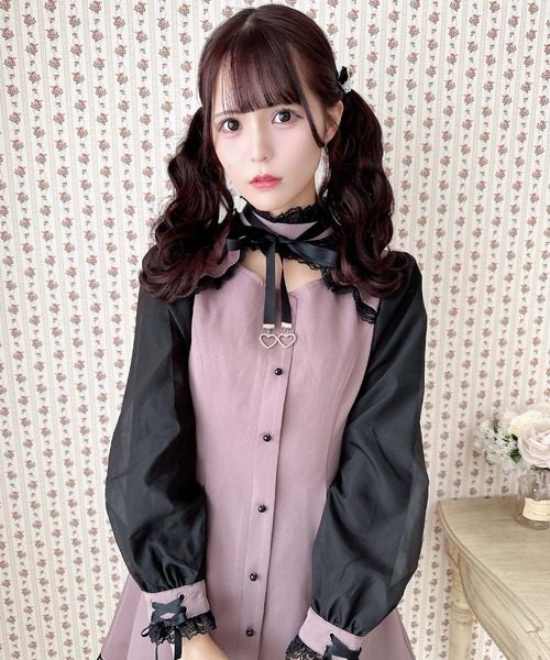 ROJITA(ロジータ)の「スタンドカラーシアースリーブワンピース(ワンピース・レディース・マルチ/ブラック/ピンク・FREE)」の14枚目の写真