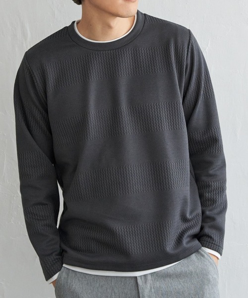 ikka(イッカ)の「フクレジャカードクルーネックレイヤード(Tシャツ/カットソー・メンズ・オリーブ/チャコールグレー/ブルー/ピンク/ネイビー/ベージュ・M/L/XL/S)」の2枚目の写真