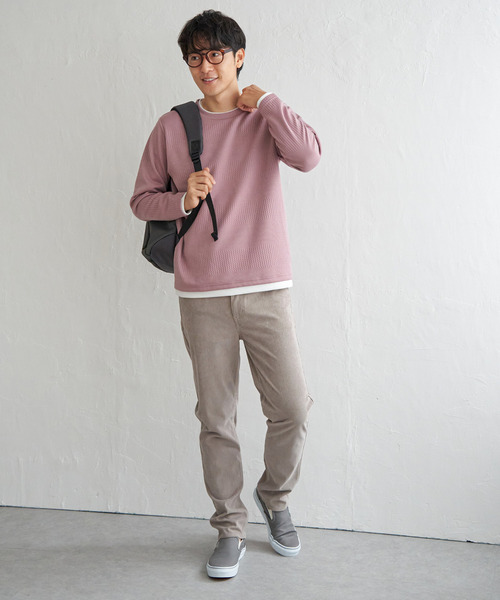 ikka(イッカ)の「フクレジャカードクルーネックレイヤード(Tシャツ/カットソー・メンズ・オリーブ/チャコールグレー/ブルー/ピンク/ネイビー/ベージュ・M/L/XL/S)」の21枚目の写真