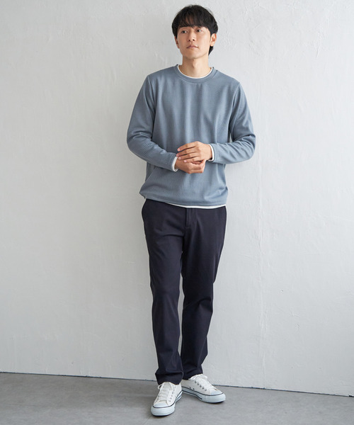 ikka(イッカ)の「フクレジャカードクルーネックレイヤード(Tシャツ/カットソー・メンズ・オリーブ/チャコールグレー/ブルー/ピンク/ネイビー/ベージュ・M/L/XL/S)」の19枚目の写真