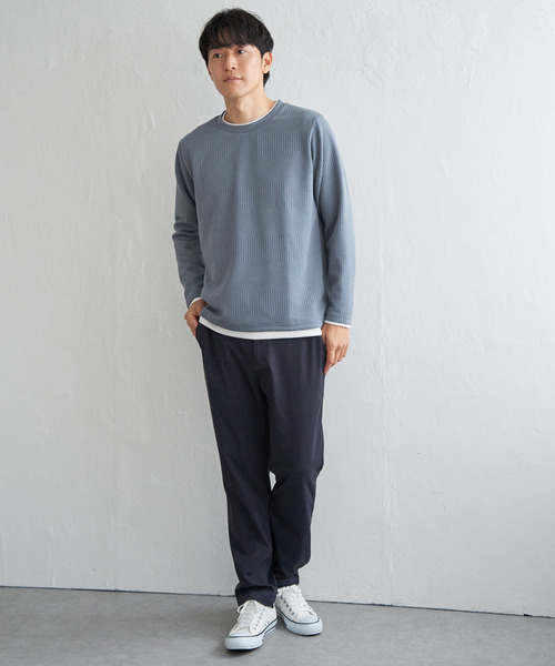 ikka(イッカ)の「フクレジャカードクルーネックレイヤード(Tシャツ/カットソー・メンズ・オリーブ/チャコールグレー/ブルー/ピンク/ネイビー/ベージュ・M/L/XL/S)」の20枚目の写真