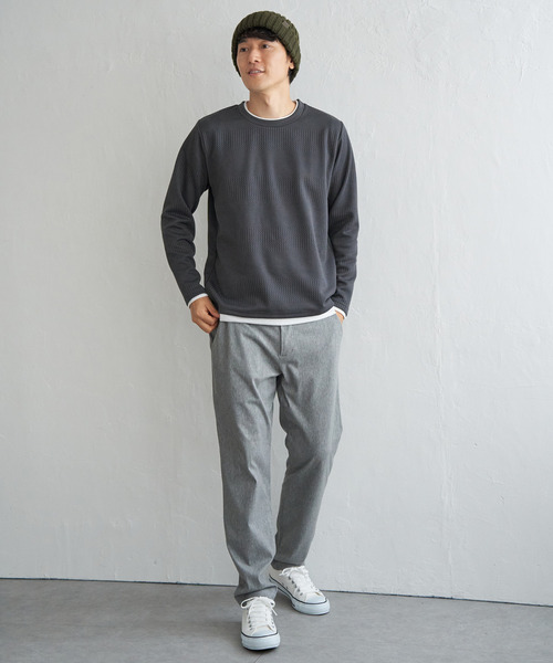 ikka(イッカ)の「フクレジャカードクルーネックレイヤード(Tシャツ/カットソー・メンズ・オリーブ/チャコールグレー/ブルー/ピンク/ネイビー/ベージュ・M/L/XL/S)」の13枚目の写真