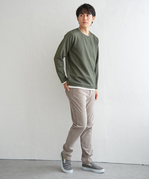 ikka(イッカ)の「フクレジャカードクルーネックレイヤード(Tシャツ/カットソー・メンズ・オリーブ/チャコールグレー/ブルー/ピンク/ネイビー/ベージュ・M/L/XL/S)」の16枚目の写真