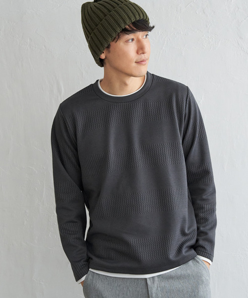 ikka(イッカ)の「フクレジャカードクルーネックレイヤード(Tシャツ/カットソー・メンズ・オリーブ/チャコールグレー/ブルー/ピンク/ネイビー/ベージュ・M/L/XL/S)」の7枚目の写真