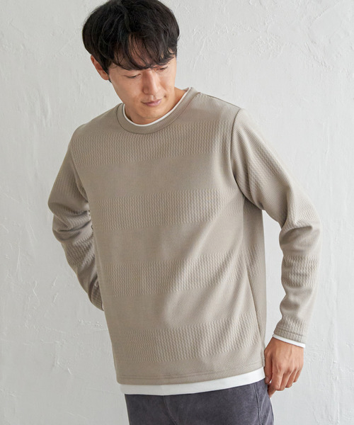 ikka(イッカ)の「フクレジャカードクルーネックレイヤード(Tシャツ/カットソー・メンズ・オリーブ/チャコールグレー/ブルー/ピンク/ネイビー/ベージュ・M/L/XL/S)」の12枚目の写真