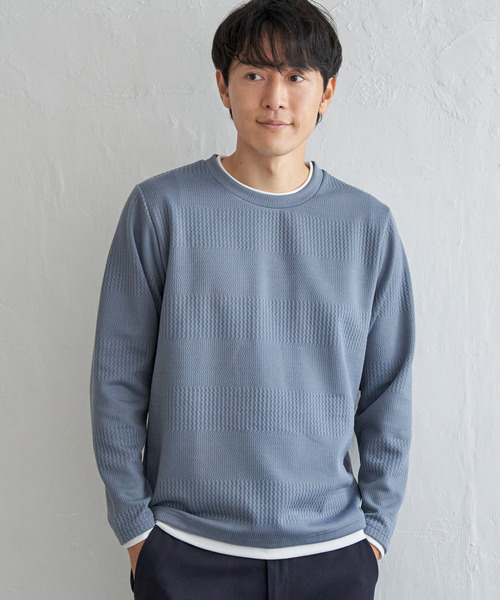 ikka(イッカ)の「フクレジャカードクルーネックレイヤード(Tシャツ/カットソー・メンズ・オリーブ/チャコールグレー/ブルー/ピンク/ネイビー/ベージュ・M/L/XL/S)」の10枚目の写真