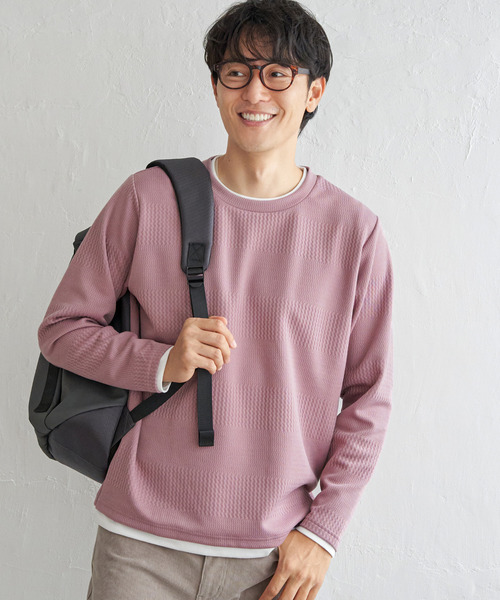 ikka(イッカ)の「フクレジャカードクルーネックレイヤード(Tシャツ/カットソー・メンズ・オリーブ/チャコールグレー/ブルー/ピンク/ネイビー/ベージュ・M/L/XL/S)」の11枚目の写真