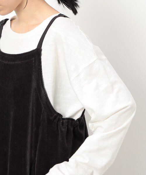 ONIGIRI（オニギリ）の「ニットコール　ジャンパースカート（ワンピース・レディース・チャコール/ベージュ・FREE）」の11枚目の写真