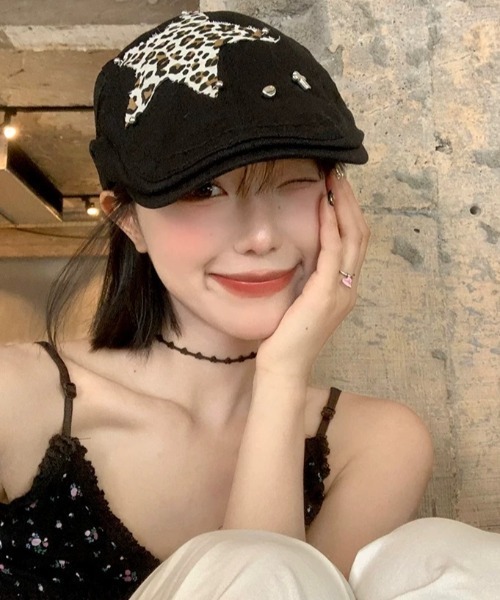 SHEENA（シーナ）の「レオパード柄スターモチーフハンチング帽（ハンチング/ベレー帽・レディース・ブラック・M）」の10枚目の写真